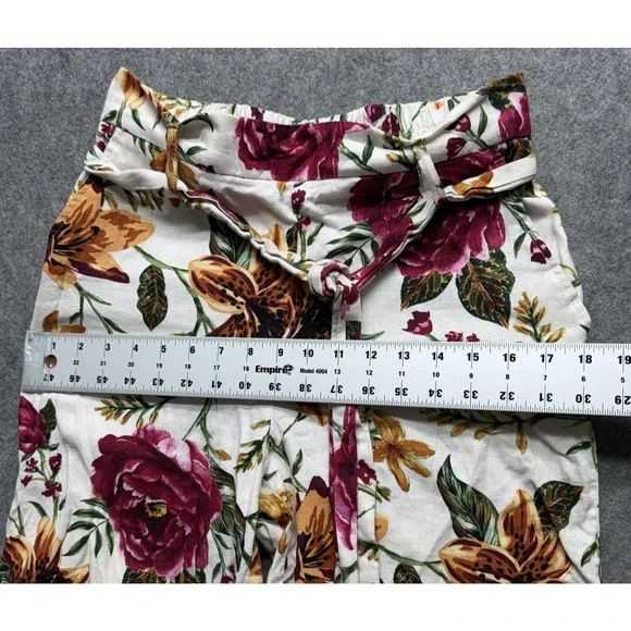 Joie Pants Womens 4 Pink White Floral Linen Blend Wide Leg Paperbag Waist Crop - Picture 3 of 14